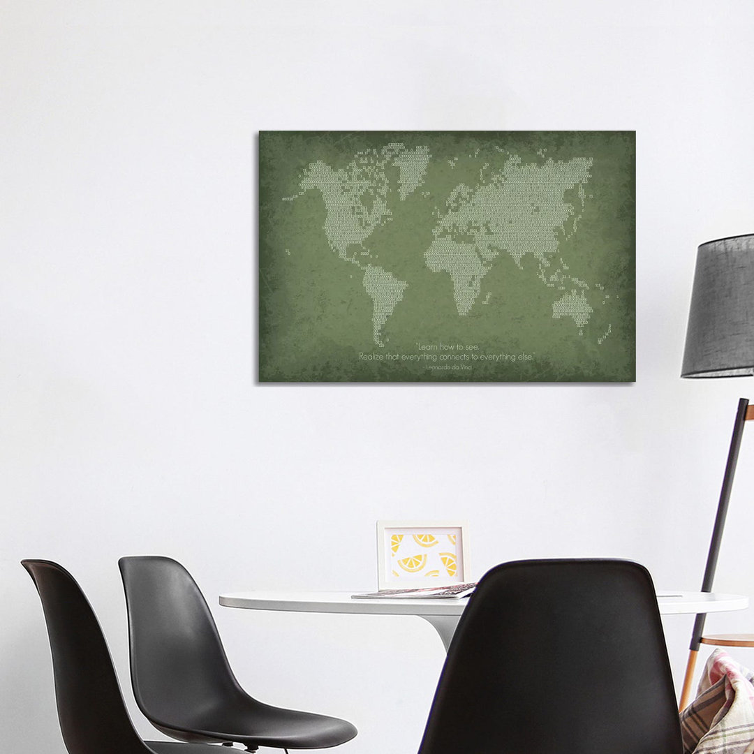 Binary Code World Map - Wrapped Canvas Print