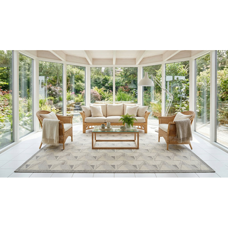 Hand Knotted Wool Geometric Area Rug, Rectangle 5' x 7'