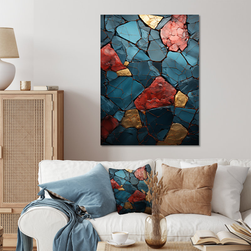 Décoration murale bleue et rouge Elegance I - marbre, H 20 po x l 12 po x P 1 po
