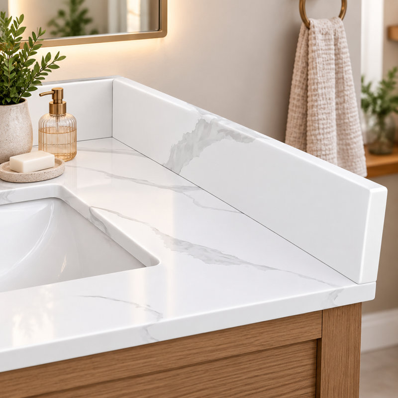 Dosseret de meuble-lavabo en quartz blanc Calacatta de 54 cm (21,3 po) de long