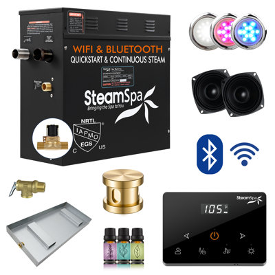 Black Series 7.5KW Steam Bath Generator With Advanced Touch Screen, BLUETOOTH WIFI Control, And Auto Drain In Gold