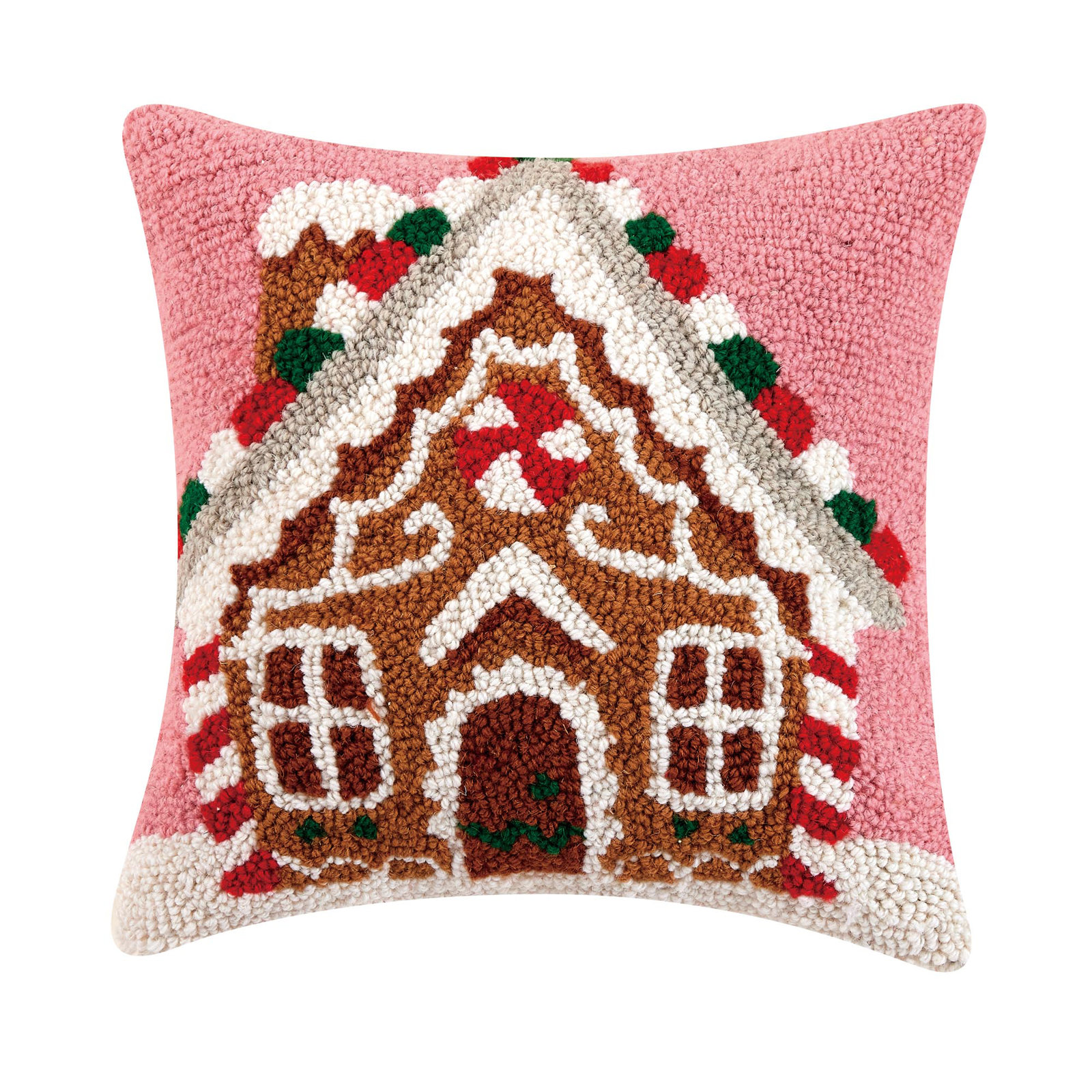 Gingerbread House Wool Hook Pillow