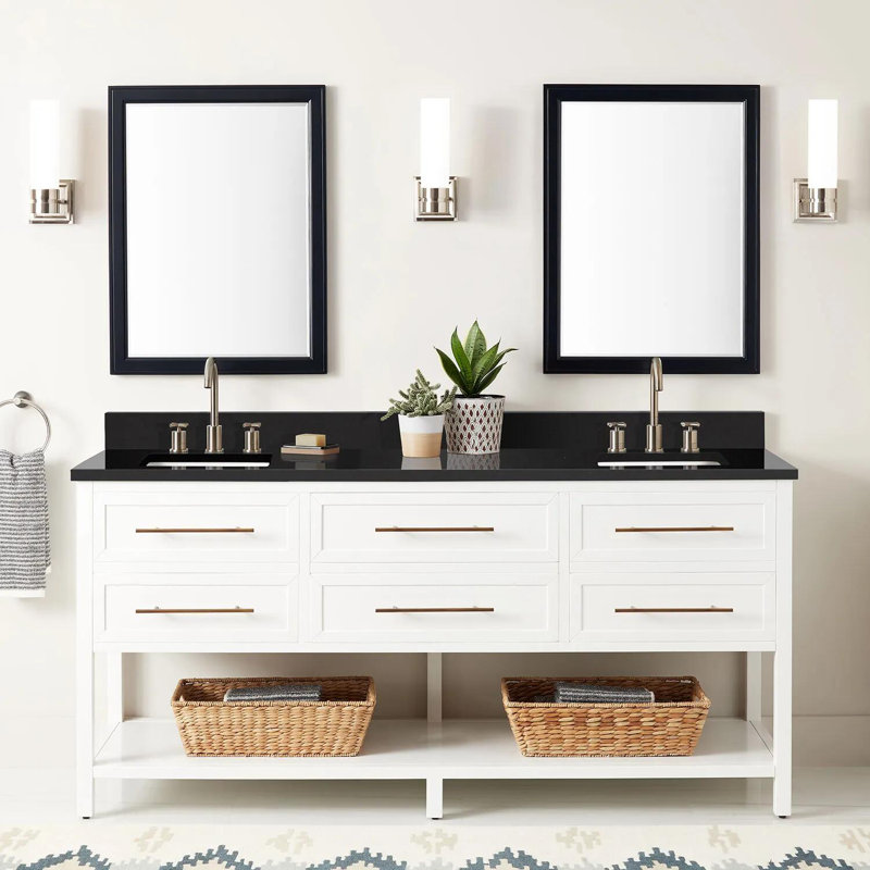 72" Robertson Double Bathroom Vanity Set with Rectangular Undermount Sinks, 8" Widespread, Feathered White Quartz, White