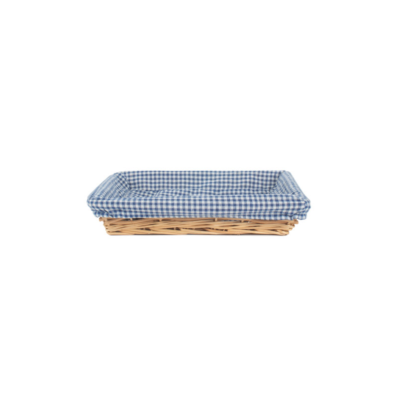 Wicker Display Tray Basket with Checked Lining, Blue