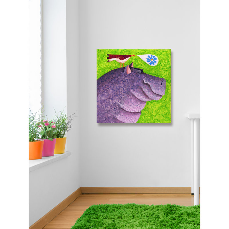 «Happy Happy Hippo» par Janet Nelson, reproduction sur toile tendue, H 18 po x l 18 po x P 1,5 po
