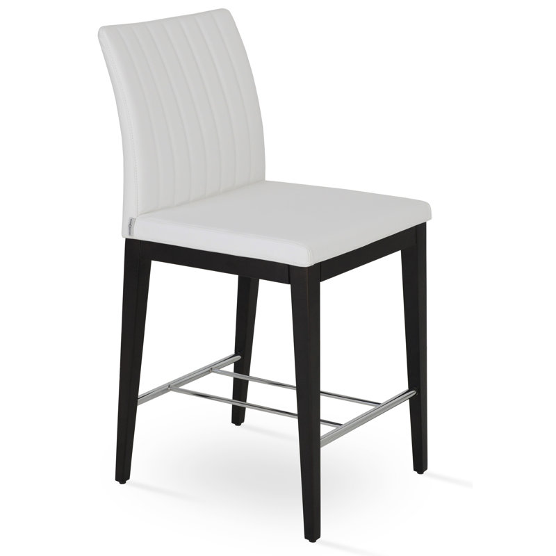 Tabouret de bar et de comptoir Zeyno, Wengé, Tabouret de comptoir (assise de 24 po de hauteur), Laine argentée