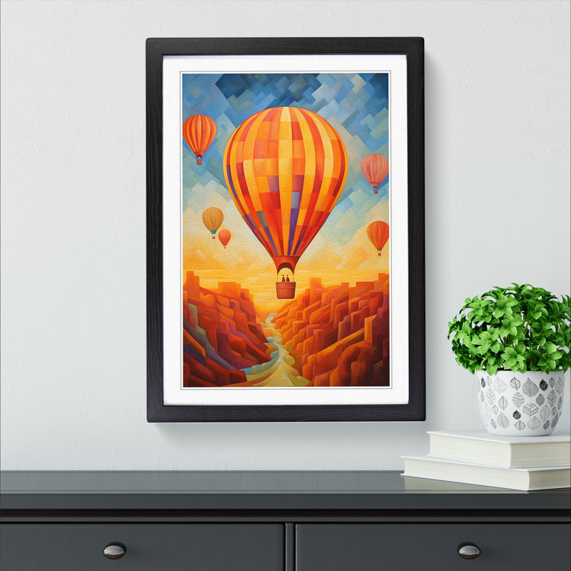 Hot Air Balloon Abstract No.2 - Single Picture Frame Print on Wood, 64cm H x 46cm W x 2cm D, Black Framed