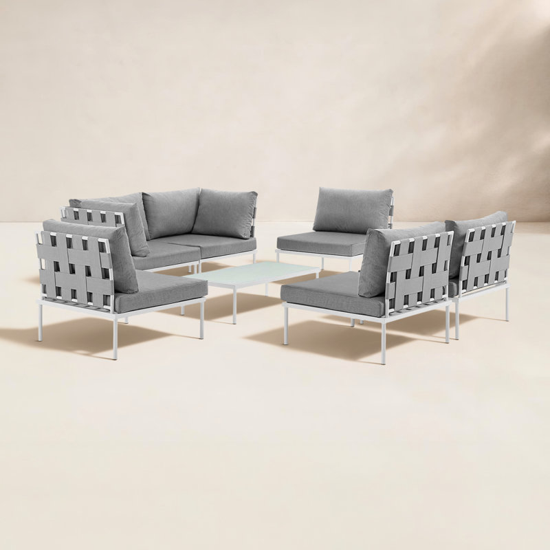 Ensemble de canapé modulaire d'extérieur en aluminium 7 pièces Harmony, Gris