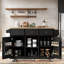 Îlot de cuisine avec comptoir rabattable, 5 roulettes, armoire de rangement, tablettes ouvertes et 3 tiroirs-106952071