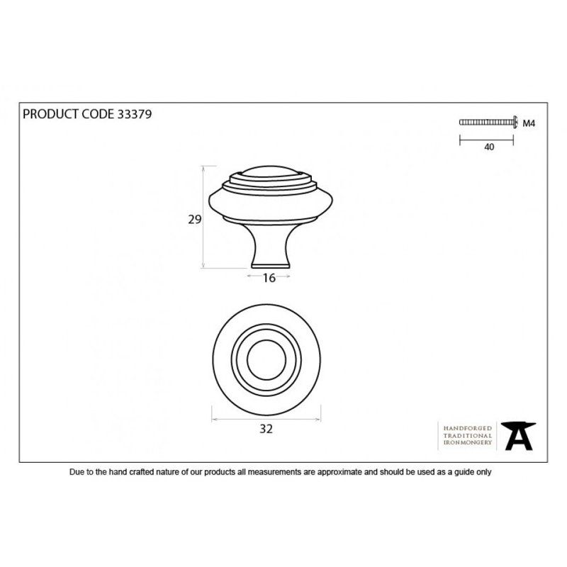 Ringed Round Knob, Beeswax, 3.2cm