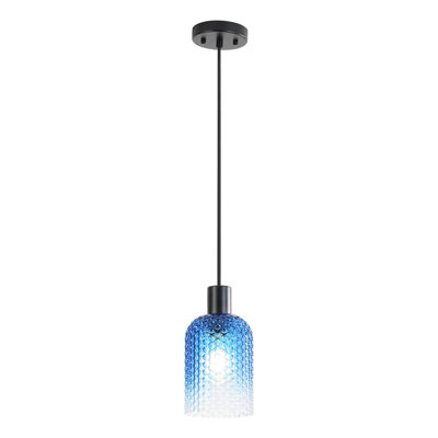 1-Light Dimmable Cylinder Textured GlassGlass Pendant Light