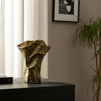 Vase Metal Aluminum Textured Design Metallic Modern Home Office Bedroom Living Room Decor - 18" Gold