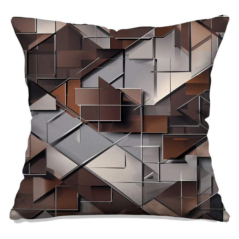 Coussins géométriques cubes gris / brun, 20 x 20 pouces