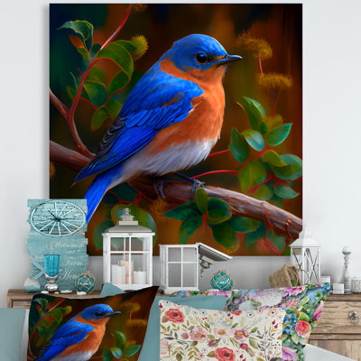 " Beautiful Bright Bluebird on a Branch I " Color Photography Print