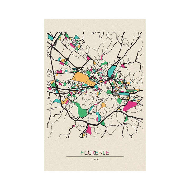 «Florence, Italy Map» par Ayse Deniz Akerman, impression sur toile tendue, H 26 po x l 18 po x 1,5 po