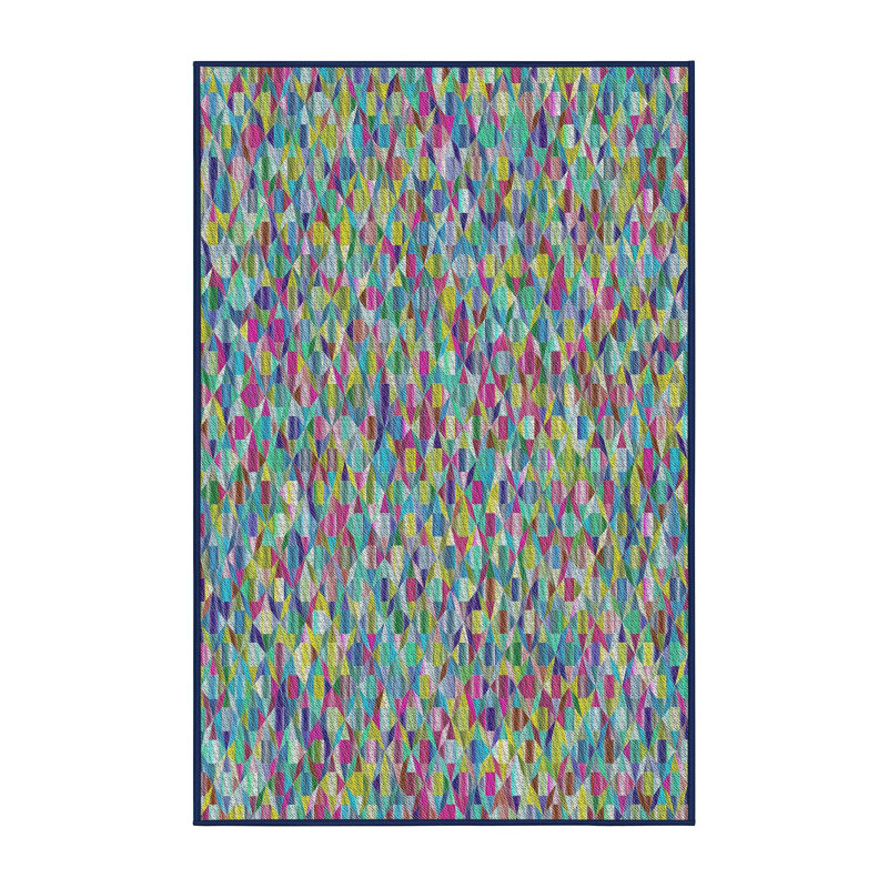 Tapis jaune/bleu/orange à motifs, Rectangle 3 pi x 5 pi