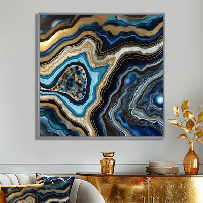 «Gold Blue Geode Gems - Stone Geode», reproduction sur toile encadrée