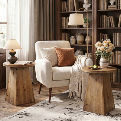 Solid Wood Pedestal End Table