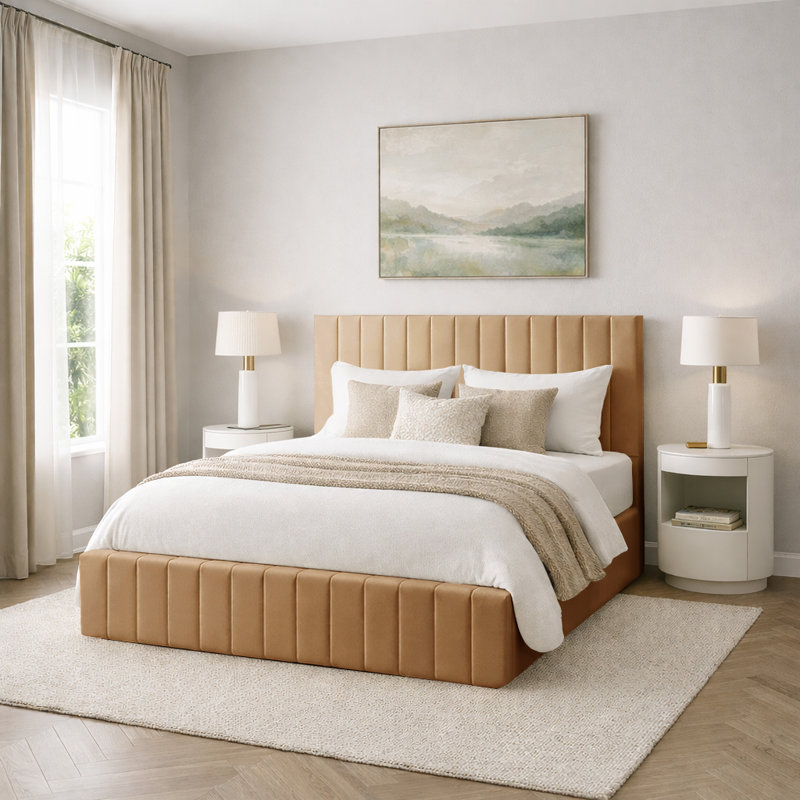 Morgana Upholstered Storage Bed Frame    , Double (4'6), Beige