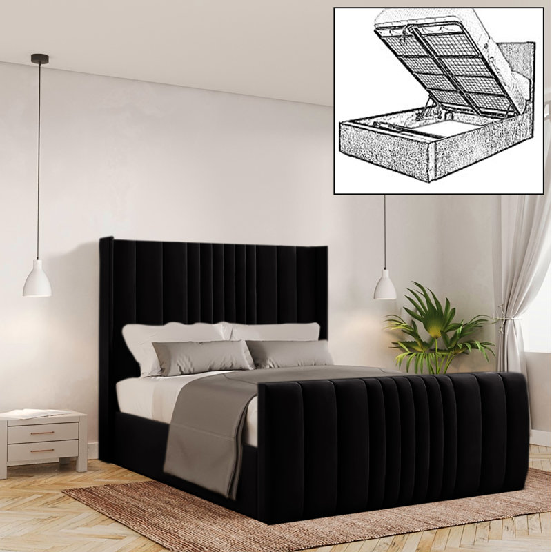 Bastin Upholstered Ottoman Storage Bed, Black, Single (3')