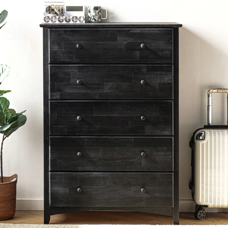  Charlotte, bois massif, l 35 po x H 50 po, tiroir profond, commode, Enduit noir
