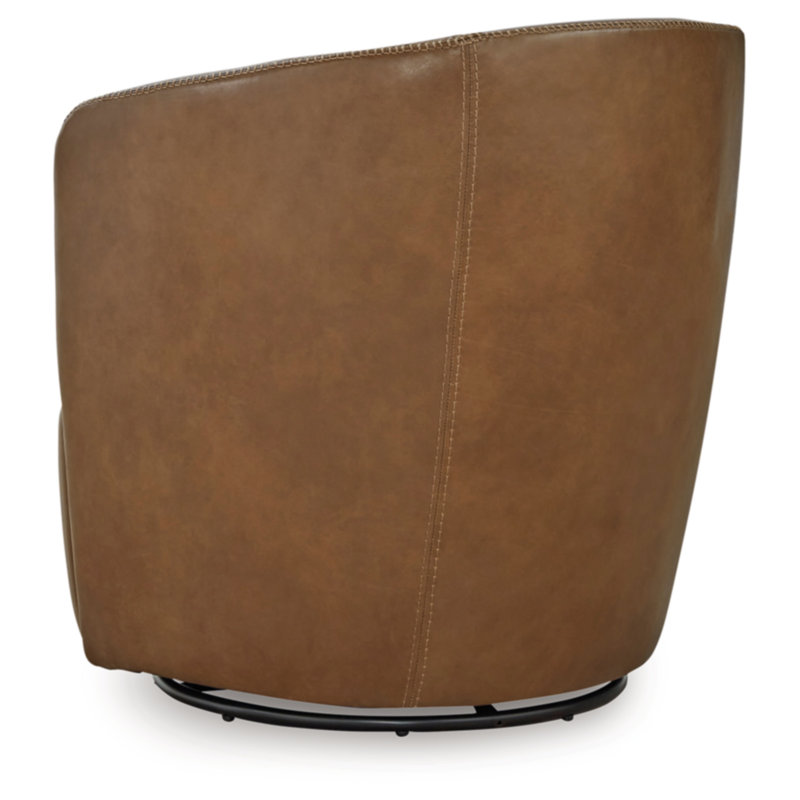 Caramel Brown Leather Barrel Swivel Chair