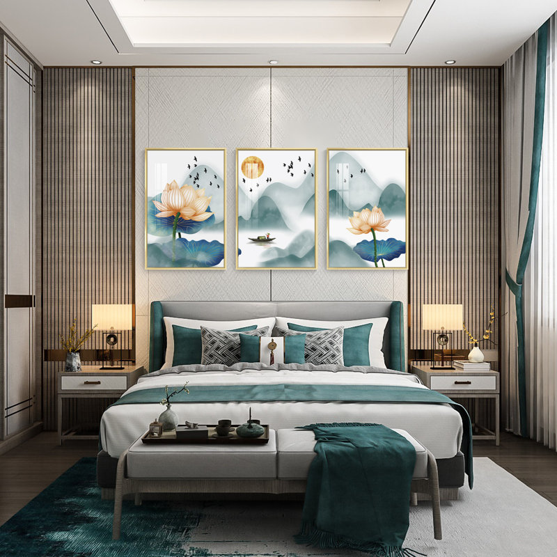 Luxueux aluminium encadré, ensemble de 3 reproductions d'art encadrées sur toile 1, H 48,3 po x l 24,3 po x P 1,65 po, Or