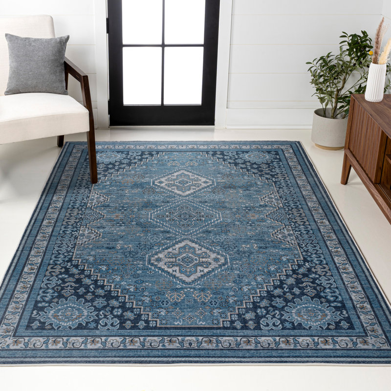 Tapis bleu / gris Dalyan, Rectangle 5 pi 3 po x 7 pi 7 po