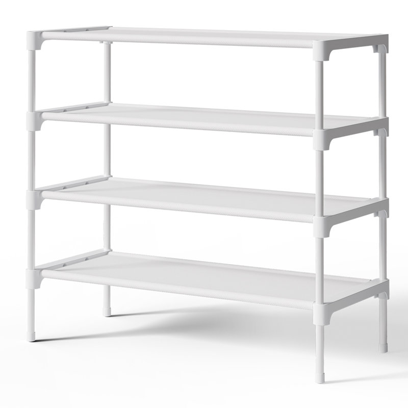 Shoe Rack - Non-Woven Shoe Rack Shelf, Shoe Organizer for Closet, Entryway, Garage & Corridor, Stackable Shoe Shelves, 27.5" Wide - 4 Tier, White
