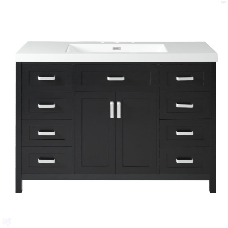 Meuble-lavabo 48 po avec lavabo, 2 portes et 8 tiroirs, système de fermeture en douceur, conception classique, Noir