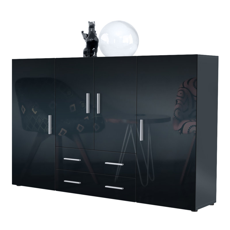 Mccorkle 166cm Wide 2 Drawer Highboard, Black High Gloss