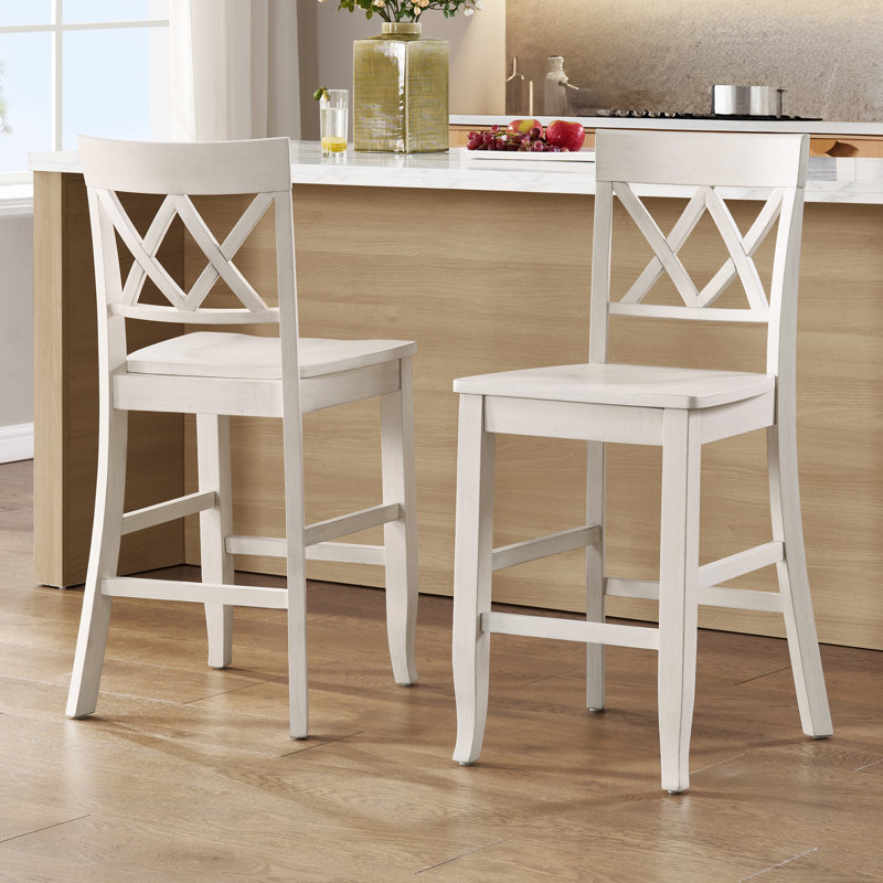 Tabouret de bar double à hauteur de comptoir en bois massif, Blanc