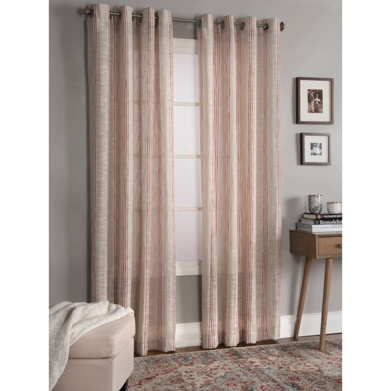Bazille 100% Polyester Light-Filtering Woven Spaced Striped Curtain Panel with Grommet Top, 50'' W x 84'' L, Amber