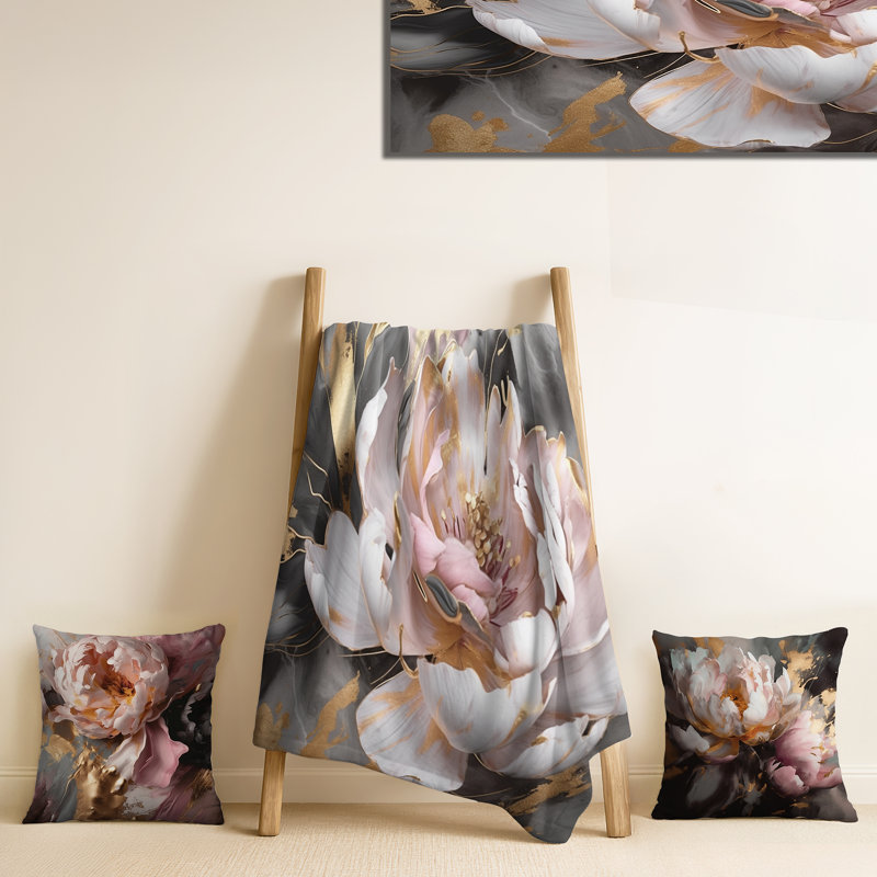 Jeté Marble Pink Gold Peony Flower IV - Abstract Marble, Blanket only (1 piece)