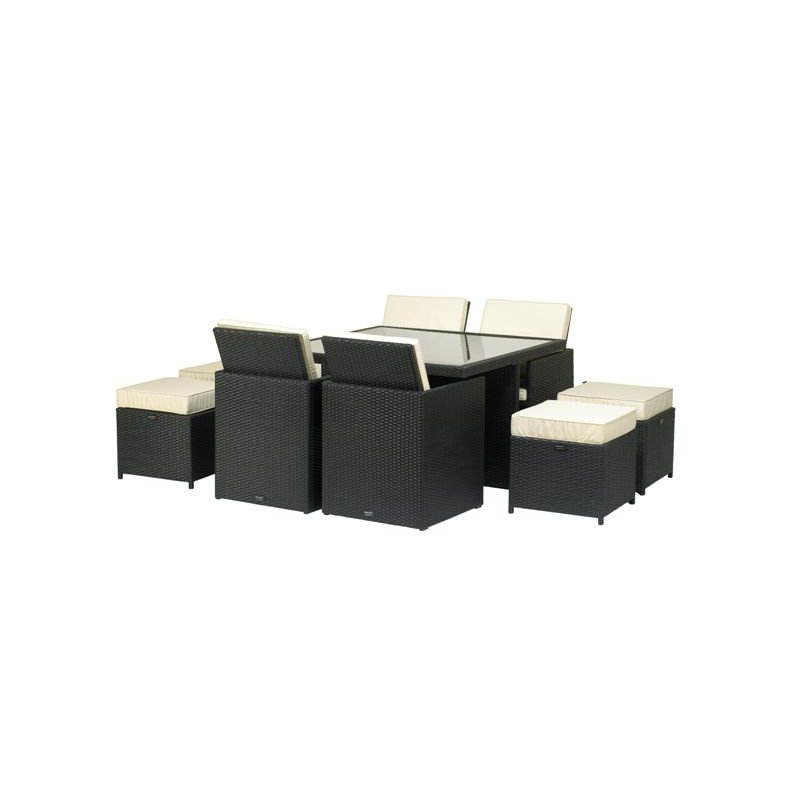8 - Person Wicker Patio Dining Set with Square Table , Cushions Included, Ebony Black