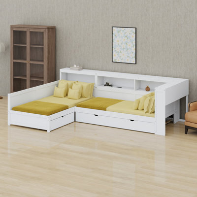 Lit plateforme en L avec lit gigogne