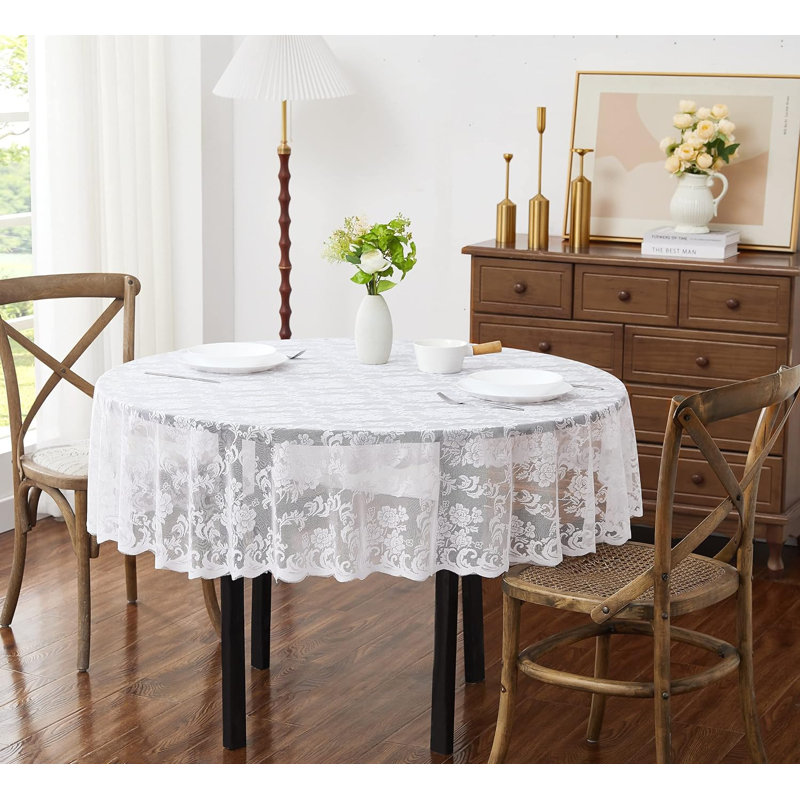Keilly Round Floral Wedding Lace Tablecloth, White, 36" Round