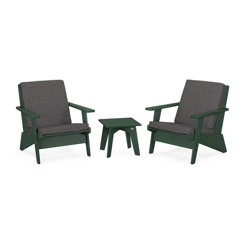Riviera Modern Lounge 3-Piece Set, Green, Ash Charcoal