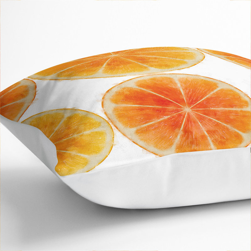 Orange Fruit Slices Painting Square Throw Cushion, White, 40cm H x 40cm W x 15cm D