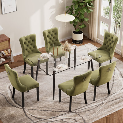 Ensemble de salle à manger rectangulaire moderne avec table en verre trempé et chaise de salle à manger capitonnée pour 4 à 6 personnes
