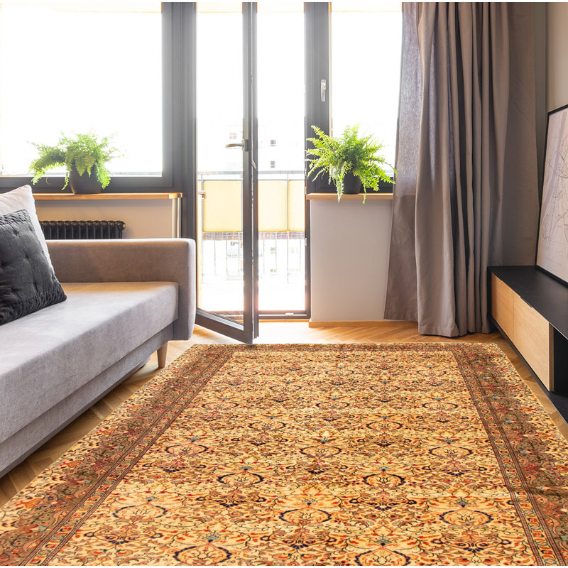 Tapis beige / brun clair unique en laine noué à la main de style années 1990 de 6 pi 7 po x 9 pi 9 po Forbus