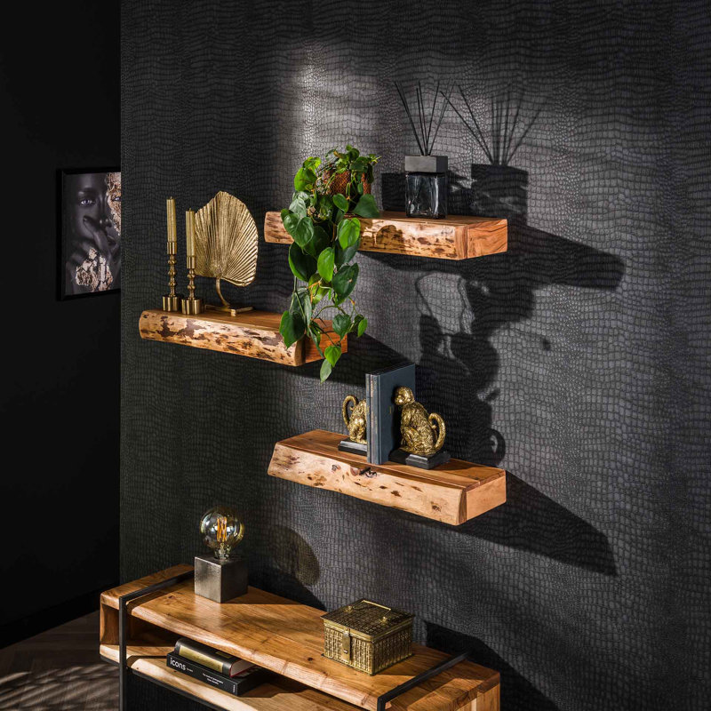 Lenexa 3 Piece Acacia Solid Wood Floating Shelf