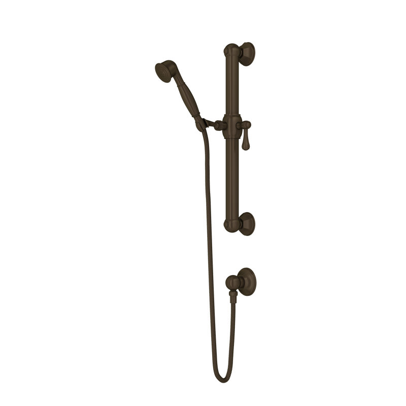 Palladian Handshower Set With 24" Grab Bar and Single Function Handshower, Tuscan Brass