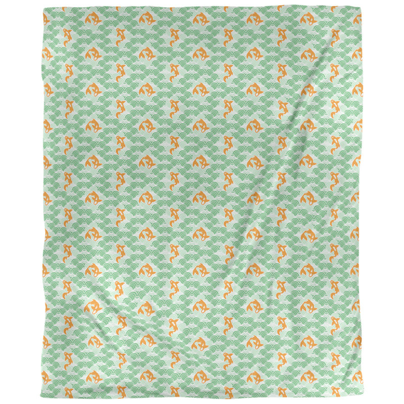 Tissu de poisson et d’ondulations koi, Vert, L 58 po x l 36 po, Sergé de coton