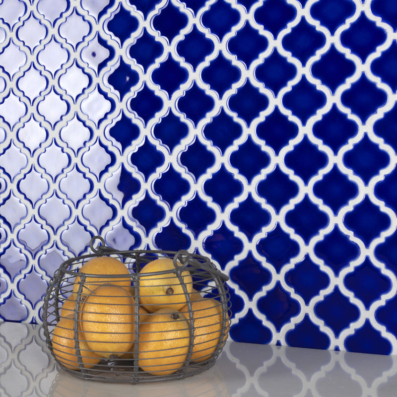 Hudson Tangier 2" x 2" Porcelain Arabesque Mosaic Wall & Floor Tile, Cobalt Blue