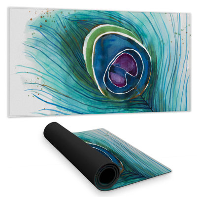 Peacock feather closeup - 15.75"x31.50" Desk mat