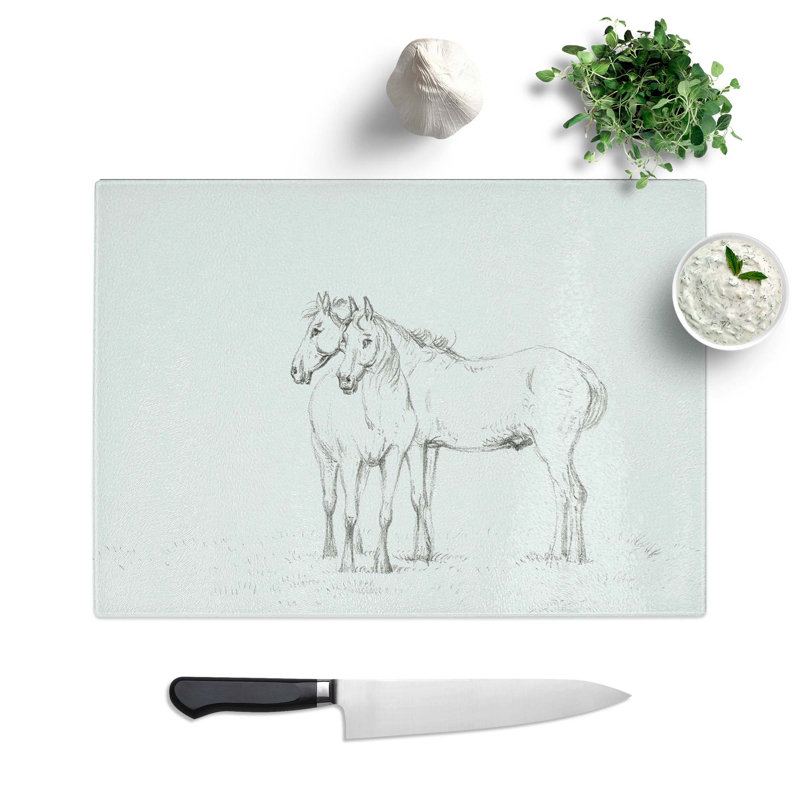 Tempered Glass Sketch of Two Horses by Jean Bernard Chopping Board, 28.5 cm W x 20 cm L