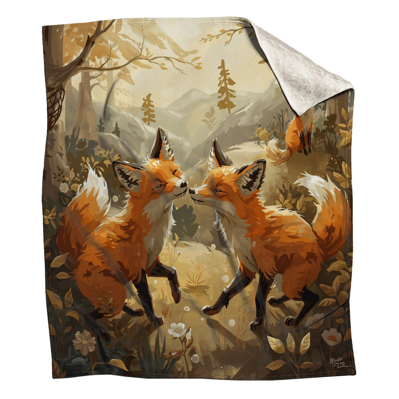 Renards dans des couvertures de forêt, L 60 po x H 80 po
