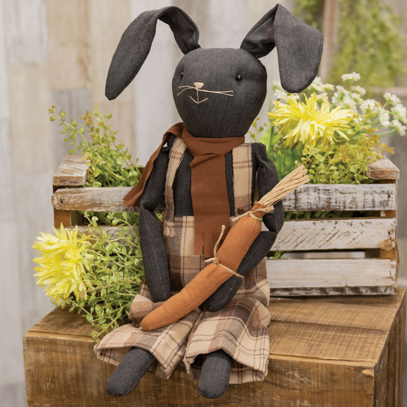 Primitive Plaid Overalls Black Bunny Doll
