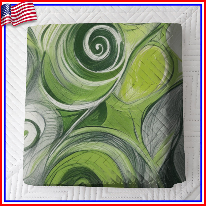Couvre-lit matelassé vert à motif abstrait, Lit simple